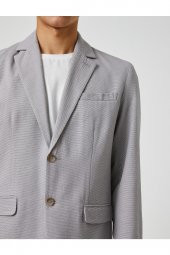 Basic Blazer Ceket Geniş Yaka Düğmeli Cep Detaylı - 5