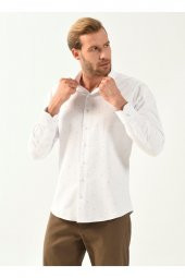 Klasik Yaka Baskılı Bej Erkek Gömlek Gm2025500405 thumbnail 3