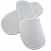 10 Çift Kaymaz Taban Biyeli Beyaz Tela Otel Terliği Tek Kullanımlık Kullan At - 1