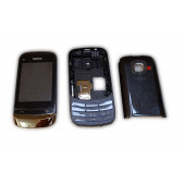 Nokia C2-02 Kasa Kapak Tuş Takımı C2-02 Uyumlu Siyah Renk Orta Kasa Ön Kapak Arka Kapak Tuş Takımı - 5