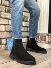 BA0315 İçi Dışı Hakiki Deri Süet Siyah Çift Fermuarlı Erkek Yarım Bilek Bot thumbnail 2