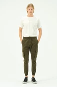 Erkek Dar Paça Beli ve Paçası Lastikli Kargo Cepli Pamuklu Jogger Spor Pantolon - 12