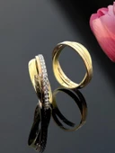 Üç Renk Bulmaca Yüzük 14 Ayar Altın El Üretimi Alyans thumbnail 3