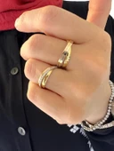 Üç Renk Bulmaca Yüzük 14 Ayar Altın El Üretimi Alyans thumbnail 4