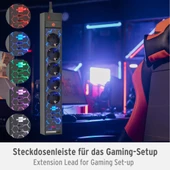 Brennenstuhl Oyuncu Serisi 5 Renk LED Aydınlatmalı ve Renk Değiştirme Modlu 2 USB li 5 Soketli 1.5 Metre Priz - 3