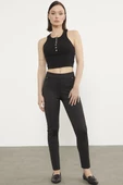 Önden Dikiş Detaylı Tayt - Siyah thumbnail 1