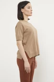 Sıfır Yaka Kısa Kol Triko Kazak - Kamel thumbnail 5