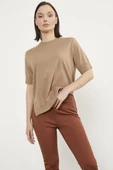 Sıfır Yaka Kısa Kol Triko Kazak - Kamel thumbnail 2