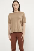 Sıfır Yaka Kısa Kol Triko Kazak - Kamel thumbnail 1