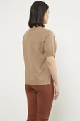 Sıfır Yaka Kısa Kol Triko Kazak - Kamel thumbnail 6