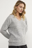 Petek Örgü V Yaka Triko Kazak - Açık Gri thumbnail 4
