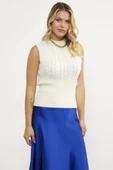 Bele Oturmalı Saç Örgü Triko Süveter - Kemik thumbnail 5