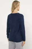 Petek Örgü V Yaka Triko Kazak - Lacivert thumbnail 4