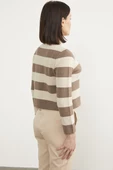 Çizgili Kısa Triko Hırka - Sütlü Kahve thumbnail 6