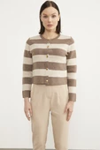 Çizgili Kısa Triko Hırka - Sütlü Kahve thumbnail 1