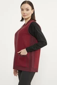 Polo Yaka Fermuarlı Triko Yelek - Bordo - 4