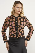Leopar Desenli Triko Hırka - Siyah thumbnail 2
