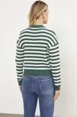 Çizgili Cep Detaylı Triko Hırka - Yeşil thumbnail 6