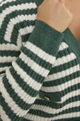 Çizgili Cep Detaylı Triko Hırka - Yeşil thumbnail 5