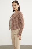Ekose Desen Kısa Triko Ceket - Kiremit thumbnail 3