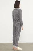 Çizgili Sıfır Yaka Pijama Takım - Siyah thumbnail 6