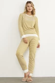 Çizgili Sıfır Yaka Pijama Takım - Hardal thumbnail 2