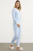 Çizgili Sıfır Yaka Pijama Takım - Mavi thumbnail 5