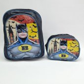 Batman Temalı Sırt Çantası Beslenme Çantası 2li İlkokul Çanta Seti - 1