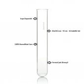 Cam Deney Tüpü 25x150 mm - 55 mL - 10 Adetlik Set - 100 Borosilikat - Isıya Dayanıklı - 2