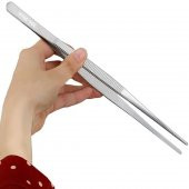 Penset 30cm Paslanmaz Çelik - Aşçı Cımbızı Düz-Küt Uç - Kimyasal ve Isıya Dayanıklı - 1