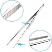 Penset 30cm Paslanmaz Çelik - Aşçı Cımbızı Düz-Küt Uç - Kimyasal ve Isıya Dayanıklı - 2