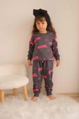 KIZ ÇOCUK BASKILI BİSİKLET YAKA BİLEĞİ RİBANALI EŞOFMAN TAKIMI - 6