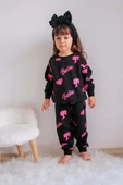 KIZ ÇOCUK BASKILI BİSİKLET YAKA BİLEĞİ RİBANALI EŞOFMAN TAKIMI - 2