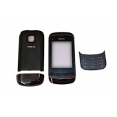 Nokia C2-06 Kapak Nokia C2-06 uyumlu Siyah ön Kapak Arka Kapak Tuş Takımı - 1