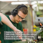 PROTEAR Dijital AM FM Radyo Kulaklıklar, 25dB Kulak Koruma - Siyah - 2