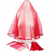 Biyeli Kına Duvağı Gelin Örtüsü Seti Kırmızı Sade Duvak - 1