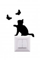 Kedi Kelebek Priz Üstü Duvar Süsü Siyah - 1