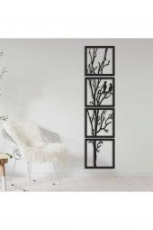 Duvar Süsü Ağaç Dalı Kuşlu Tablo 4 Parça Set 104x25 Cm - 1