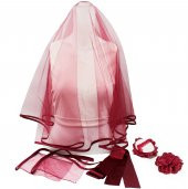 Biyeli Kına Duvağı Gelin Örtüsü Seti El Gülü Dahil Bordo Sade Duvak - 1