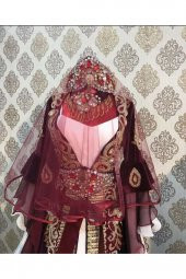 Biyeli Kına Duvağı Gelin Örtüsü Seti El Gülü Dahil Bordo Sade Duvak - 2