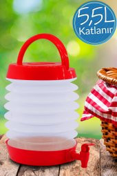 Musluklu Katlanır Su Bidonu Outdoor Akordiyon Kamp Çeşme Piknik Damacana İçecek Şişesi Kova Kırmızı - 1