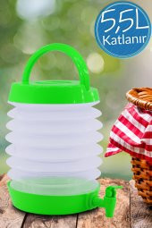 Musluklu Katlanır Su Bidonu Outdoor Akordiyon Kamp Çeşme Piknik Damacana İçecek Şişesi Kova Yeşil - 1