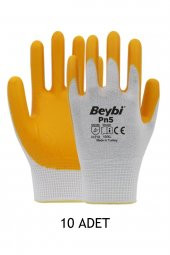 Pn5 Sarı Beyaz Polyester Örme Nitril Eldiven / 10 Adet - 1