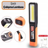 Şarjlı El Feneri Kamp Lambası Işıldak Fener Mıknatıslı 3 Modlu Çalışma Lambası - 2
