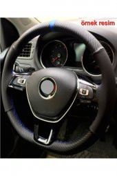 Universal Alcantara Deri Dikmeli Direksiyon Kılıfı Alkantara-karbon Mavi Yüzüklü Mavi Ipli thumbnail 1