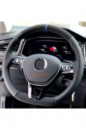 Peugeot 2008 Uyumlu Direksiyon Kılıfı Dikmeli Noktalı-nubuk Mavi Yüzüklü thumbnail 3