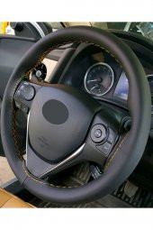 10 Adet Universal Deri Dikmeli Direksiyon Kılıfı Soft Siyah Deri-Sarı İpli (38×10CM) thumbnail 1