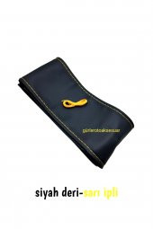 10 Adet Universal Deri Dikmeli Direksiyon Kılıfı Soft Siyah Deri-Sarı İpli (38×10CM) thumbnail 2
