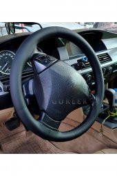 10 Adet Universal Deri Dikmeli Direksiyon Kılıfı Soft Siyah Deri-Siyah İpli 38-10CM - 3