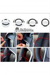 Peugeot 206 Uyumlu Dikmeli Direksiyon Kılıfı Noktalı-Alkantara Gri Yüzüklü - 4